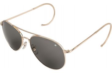 Image of AO Flight Gear General Sunglasses, Comfort Cable, Gold Frame, True Color Gray Glass Lens, 52mm, 31610
