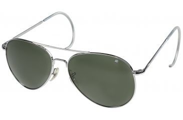 Image of AO Flight Gear General Sunglasses, Comfort Cable, Silver Frame, Green Glass Lenses, 58mm, 30569