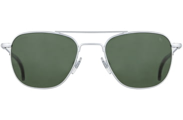 Image of AO Original Pilot 4 Sunglasses, Matte Silver Frame, Green Glass Polarized Lens, Standard Temple w/ Smoke Temple Tip, 52-20-140, OP-452STSMGNG-P