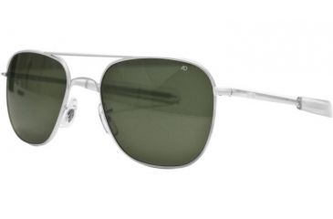 Image of Open Box, Dealer Demo, AO Original Pilot Sunglasses, Bayonet, Silver Frame, Green Glass Lenses, 57mm, 32207