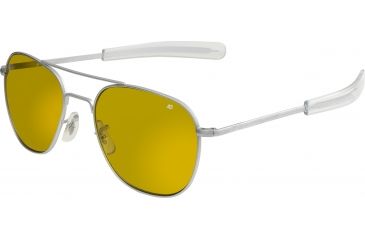 Image of AO Original Pilot Sunglasses, Bayonet, Matte Chrome Frame, Yellow Lens, 52mm, 30224
