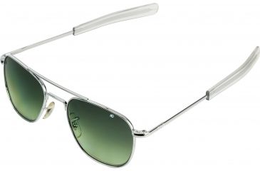 Image of AO Original Pilot Sunglasses, Bayonet, Silver Frame, Polycarbonate Gradient Green Lens, 57mm, 30207