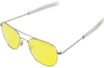 Image of AO Original Pilot Sunglasses, Bayonet, Silver Frame, Yellow Lens, 57mm, 30254