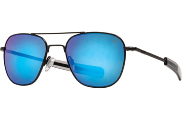 Image of AO Original Pilot Sunglasses, Black Frame, 52 mm SunFlash Blue Mirror AOLite Nylon Lenses, Bayonet Temple,738921564768