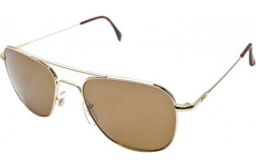 Image of AO Original Pilot Sunglasses, Gold, Wire Spatula, Brown Glass Lens, 52mm, Polarized G-CBPG-WS-52