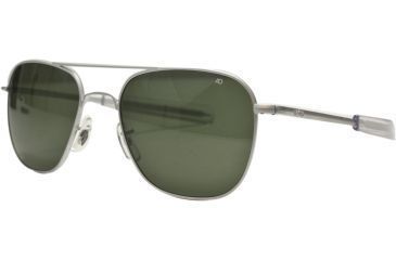 Image of Open Box, Dealer Demo, AO Original Pilot Sunglasses, Bayonet, Matte Chrome Frame, Green Glass Lenses, 55mm, 32222