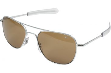 Image of AO Original Pilot Sunglasses, Bayonet, Matte Chrome Frame, HC Amber Poly Lens, 55mm, 32253