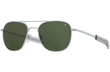 Image of AO Original Pilot Sunglasses, Matte Silver Frame, 52 mm Calobar Green SkyMaster Glass Lenses, Bayonet Temple, Polarized, 738921550112