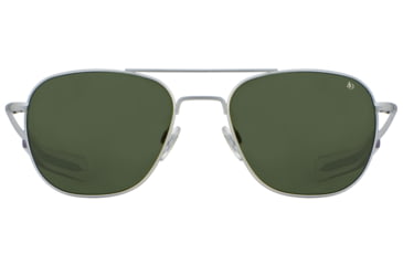 Image of AO Original Pilot Sunglasses, Matte Silver Frame, 52 mm Calobar Green SkyMaster Glass Lenses, Bayonet Temple, Polarized, 738921550112