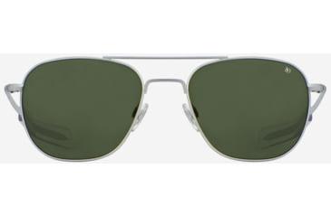 Image of AO Original Pilot Sunglasses, Silver Frame, Calobar Green AOLite Nylon Lenses, Bayonet Temple, 55-20-140, OP-255BTCLGNN