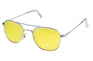 Image of AO Original Pilot Sunglasses, Wire Spatula, Matte Chrome Frame, Yellow Lens, 57mm, 30274