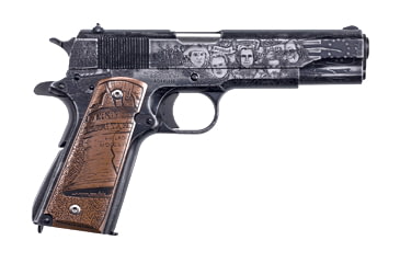 Image of Auto Ordnance Revolution-1911 Pistol, .45 ACP, 5in barrel, blued finish steel frame, engraved copper grip, recoil operated semi-automatic, fixed combat, 7 round magazine, AOR 1911-45-5-1-FRRMPG