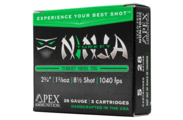 Image of Apex Ammunition Turkey TSS Ninja 28 Gauge 1 1/2oz 2.75in Shotgun Ammo, #8.5, 5 Rounds, Green, NINJA28