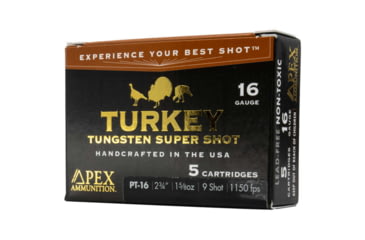 Image of Apex Ammunition Turkey TSS 16 Gauge 1 5/8 oz 2 3/4in 9 Shot Shotgun Ammo, 5 Rounds, PT16-9