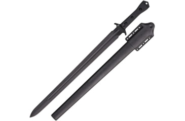 Image of APOC by Dragon King Atrim Broad Sword, 29.5in Overall, 23in Black Double Edge SS Blade, Black G10 Handle, SS Guard, Glass Breaker, Black Nylon Scabbard, SD35580