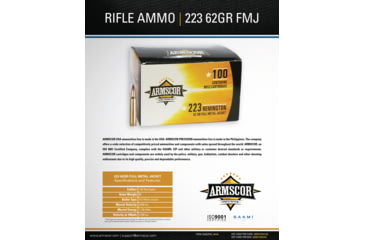 Image of Armscor Precision Inc .223 Remington 62 Grain Full Metal Jacket Brass Cased Rifle Ammo, 100 Rounds, 50448-100RD