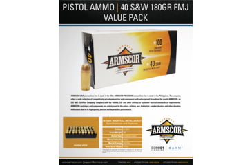 Image of Armscor Precision Inc .40 S&amp;W 180 Grain Full Metal Jacket Brass Cased Pistol Ammo, 100 Rounds, 50316-100RD