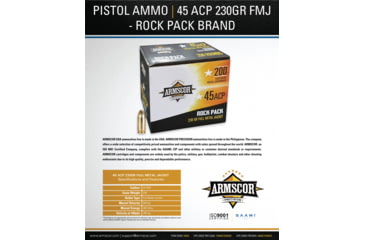 Image of Armscor Precision Inc .45 ACP 230 Grain Full Metal Jacket Brass Cased Pistol Ammo, 200 Rounds, 50093-200RD