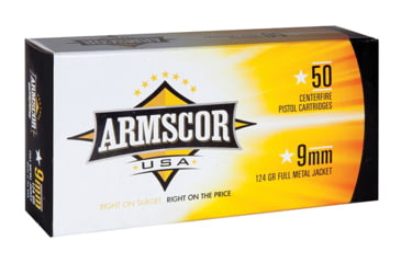 Image of Armscor Precision Inc 9mm 124 Grain Full Metal Jacket Brass Cased Pistol Ammo, 50 Rounds, 50282