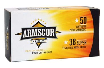Image of Armscor Precision Inc USA .38 Super 125 Grain Full Metal Jacket Brass Cased Pistol Ammo, 50 Rounds, FAC38SUPER-1N-50RD