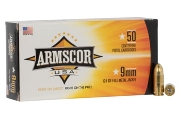 Image of Armscor Precision Inc USA 9mm Luger 124 Grain Full Metal Jacket Brass Cased Pistol Ammo, 50 Rounds, FAC9-4-50RD