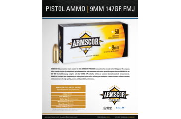 Image of Armscor Precision Inc USA 9mm Luger 147 Grain Full Metal Jacket Brass Cased Pistol Ammo, 50 Rounds, FAC9-5-50RD