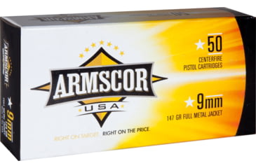 Image of Armscor Precision Inc USA 9mm Luger 147 Grain Full Metal Jacket Brass Cased Pistol Ammo, 50 Rounds, FAC9-5-50RD