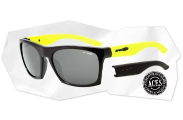Image of Arnette Dibs Sunglasses - Gloss Black w/ Extra Arms-Neon Yellow Frame and Grey Lens AN4169-04