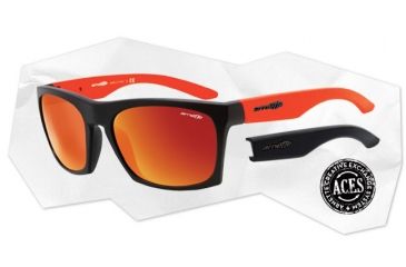 Image of Arnette Dibs Sunglasses - Matte Black w/ Extra Arms-Neon Orange Frame and Red Mirror Lens AN4169-01