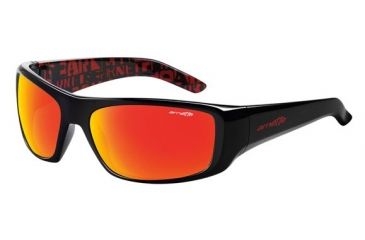 Image of Arnette Hot Shot Progressive Prescription Sunglasses, Gloss Black Frame, Red Mirror Lens-AN4182-03PR