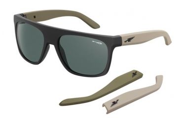 Image of Arnette Squaresville Bifocal Prescription Sunglasses, Fuzzy Black/Olive/Khaki Frame, Grey/Green Lens-AN4184-05BI