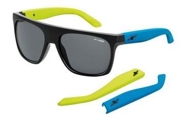 Image of Arnette Squaresville Bifocal Prescription Sunglasses, Gloss Black/Yellow/Blue Frame, Grey Lens-AN4184-06BI