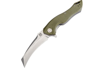 Image of Artisan Cutlery Eagle Linerlock Folding Knife, 5in Closed, 3.63in Stonewash D2 Tool Steel Curved Blade, Green G10 Handle, Pocket Clip, 1816P-GNF