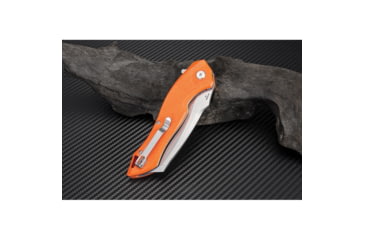 Image of Artisan Cutlery Eagle Linerlock Folding Knife, 5in Closed, 3.63in Stonewash D2 Tool Steel Curved Blade, Orange G10 Handle, Pocket Clip, 1816P-OEF