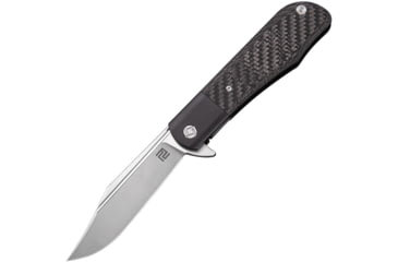 Image of Artisan Cutlery Black Hyperion Folding Knife, 5in Closed, 4in, S35VN, Satin Clip Point Blade, Black Titanium Handle w/ Carbon Fiber Inlay, Nylon Sheath, 1834G-BK