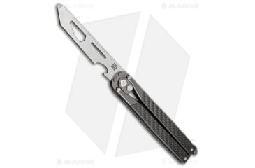 Image of Artisan Cutlery Kinetic-Tool Automatic Butterfly Knife, 4.00in, 8Cr13MoV Stainless Steel, Tanto Blade, Carbon Fiber Black Handle, Steel/Black, 9.625in, BHQ-94499