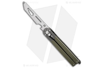 Image of Artisan Cutlery Kinetic-Tool Automatic Butterfly Knife, 4.00in, 8Cr13MoV Stainless Steel, Tanto Blade, G10 OD Green Handle, Steel/OD Green, 9.625in, BHQ-94497