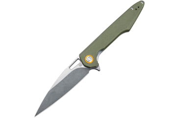 Image of Artisan Cutlery Small Archaeo Linerlock Green Folding Knife, 3 stonewash finish D2 tool steel blade, Green textured G10 handle, 1821PS-GNF