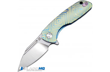 Image of Artisan Cutlery Wren Folding Knife, 3.00in, CPM S35VN Stainless Steel, Clip Point Blade, Titanium Blue/Gold Handle, Steel/Blue/Gold, 7.50in, BHQ-102887