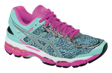 Image of Asics Gel-Kayano 22 Lite-Show Road Running Shoe - Womens-Aqua/Silver/Pink-Medium-7.5 US