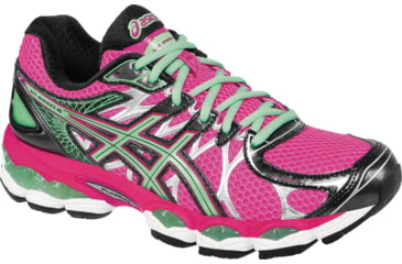 Image of Asics Gel-Nimbus 16 Road Running Shoe - Women's-Hot Pink/Green-Medium-7.5 US