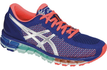 Image of Asics Gel-Quantum 360 2 Road Running Shoe - Women's-Blue/White/Coral-Medium-7.5