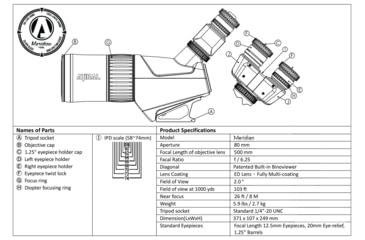 Image of Atibal Meridian Bino Spotting Scope, 40x80mm, ED APO Lens, Black, 16 inches, AT-MER-BSS-40x80