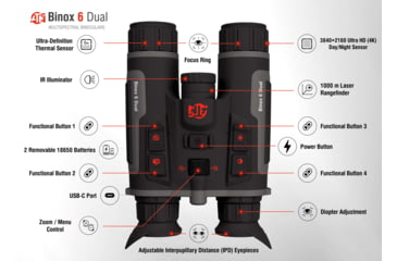 Image of ATN Binox 6 Dual Multispectral 5.5-44x35mm Thermal Imaging Binocular w/Built-in Laser Rangefinder, 50 Hz, 384x288, Black, MSBNB6335A