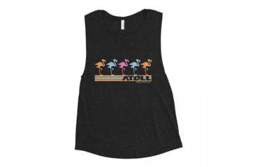 Image of Atoll Board Co Ladies Muscle Tank with Atoll Flamingo Graphic - Black Heather, L - Black Heather,L, 62C615DF9AB03Black-Heather-L