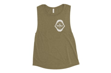 Image of Atoll Board Co Ladies Muscle Tank with Atoll Shark Fossil Graphic - Heather Olive, L - Heather Olive,L, 64874A436C62EHeather-Olive-L