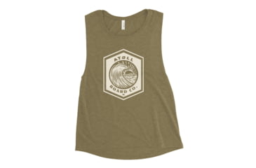 Image of Atoll Board Co Ladies Muscle Tank with Atoll Wave Graphic - Heather Olive, L - Heather Olive,L, 64639A816868CHeather-Olive-L