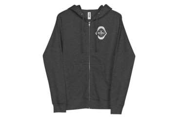 Image of Atoll Board Co Unisex Fleece Zip Up Hoodie with Atoll Shark Fossil Graphic - Charcoal Heather, XL - Charcoal Heather,XL, 6487475929501Charcoal-Heather-XL