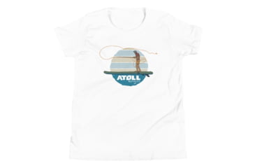 Image of Atoll Board Co Youth Short Sleeve T-Shirt with Atoll Fly Fishing Graphic - White, L - White,L, 630D41EFDF472White-L