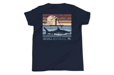 Image of Atoll Board Co Youth Short Sleeve T-Shirt with Atoll Paddle Boarder and Shark Graphic - Navy, L - Navy,L, 630D42F1E3E6BNavy-L